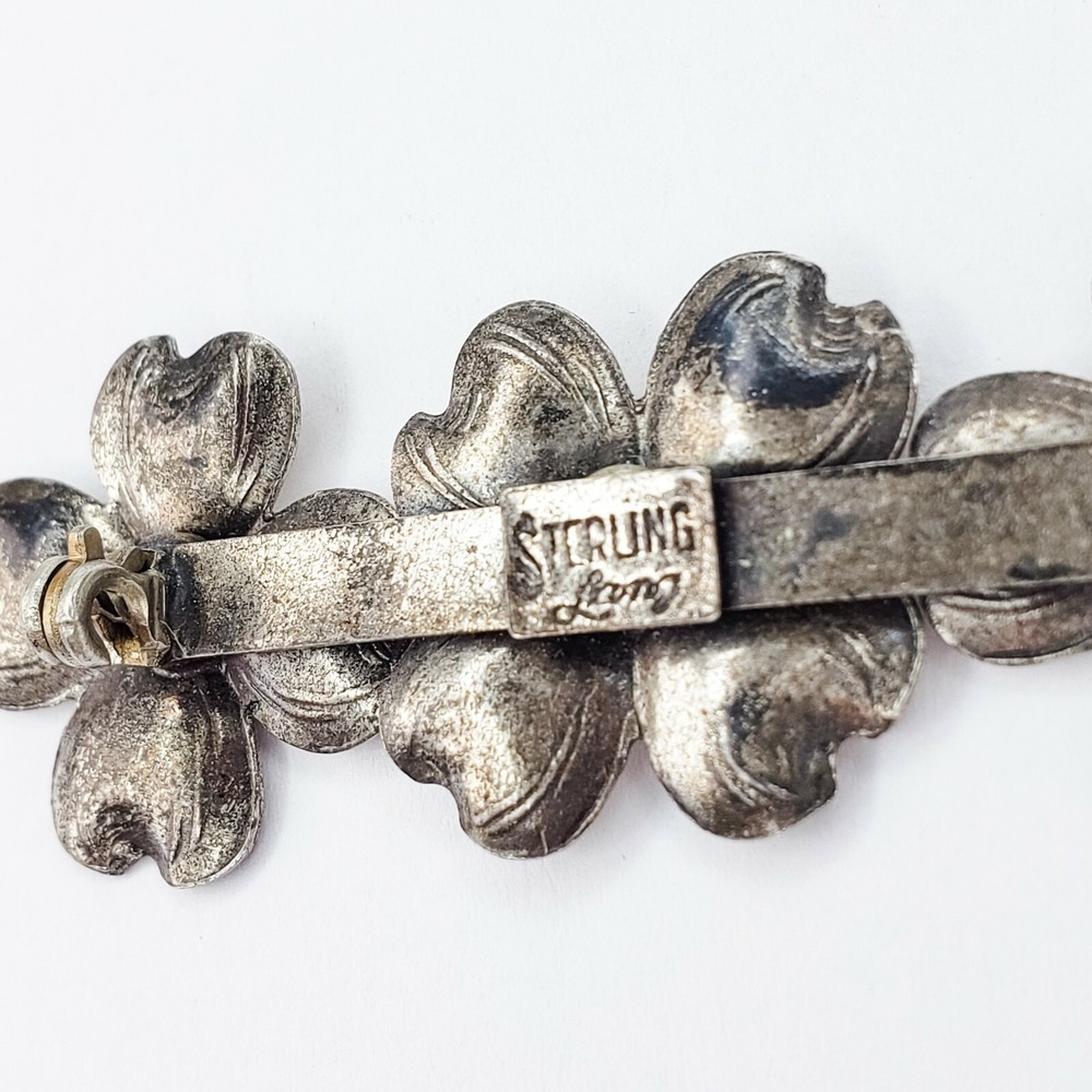Sterling Silver 925 Dogwood Flower Brooch Pin Signed Lang - Picture 4 of 6